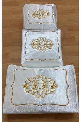 Çeyizlik Kadife Gold Işlemeli 3’lü Krem Bohça Nişan Gelin Damat Hurcu (Bej)