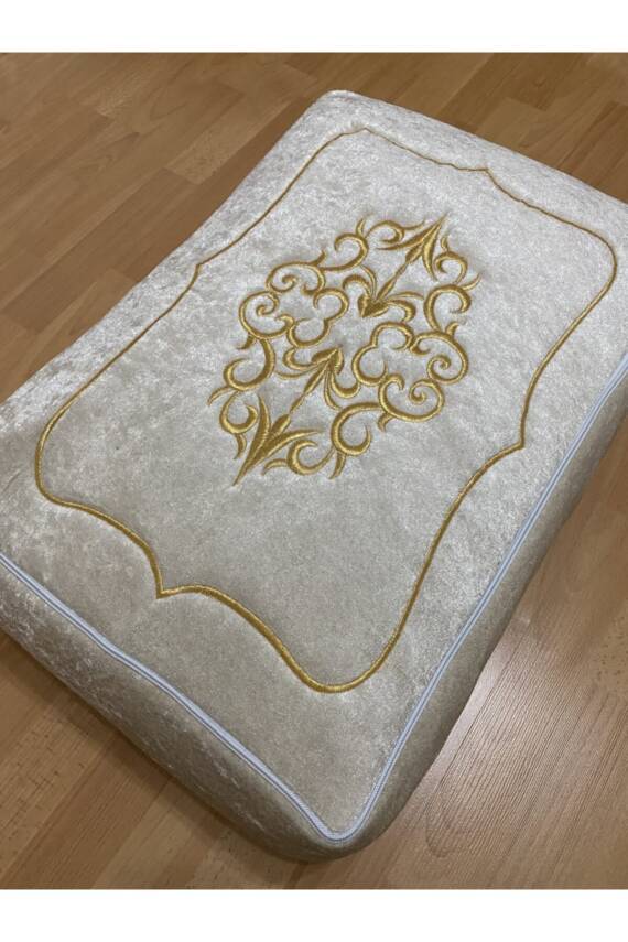 Çeyizlik Kadife Gold Işlemeli Cappuccino Bohça 60x40 Cm Nişan Gelin Damat Hurcu (Kahverengi) - 2