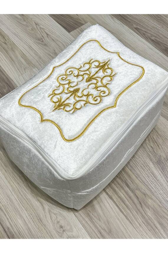 Çeyizlik Kadife Gold Işlemeli Krem Bohça 35x30 Cm Nişan Gelin Damat Hurcu (Bej) - 1