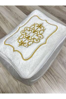 Çeyizlik Kadife Gold Işlemeli Krem Bohça 35x30 Cm Nişan Gelin Damat Hurcu (Bej) - 2