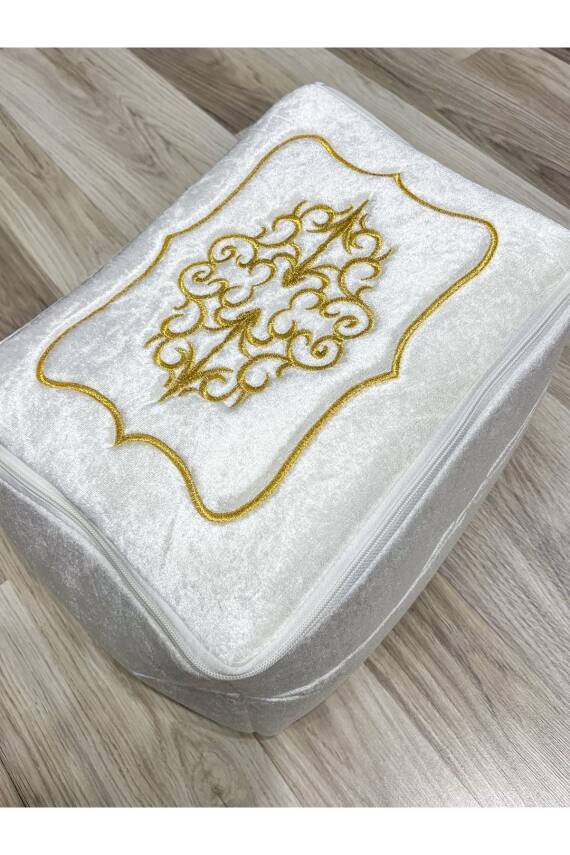 Çeyizlik Kadife Gold Işlemeli Krem Bohça 35x30 Cm Nişan Gelin Damat Hurcu (Bej) - 2