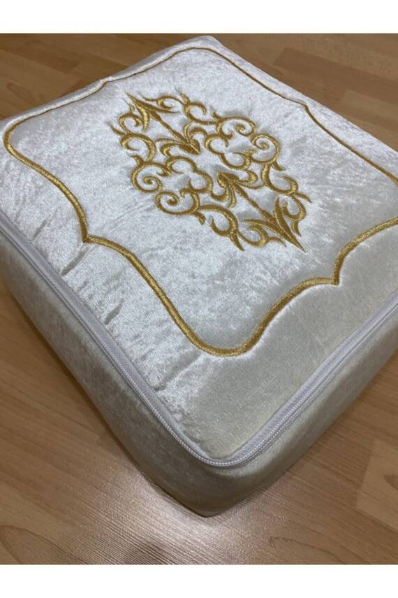 Çeyizlik Kadife Gold Işlemeli Krem Bohça 35x30 Cm Nişan Gelin Damat Hurcu (Bej) - 3