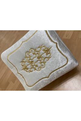 Çeyizlik Kadife Gold Işlemeli Krem Bohça 35x30 Cm Nişan Gelin Damat Hurcu (Bej) - 4