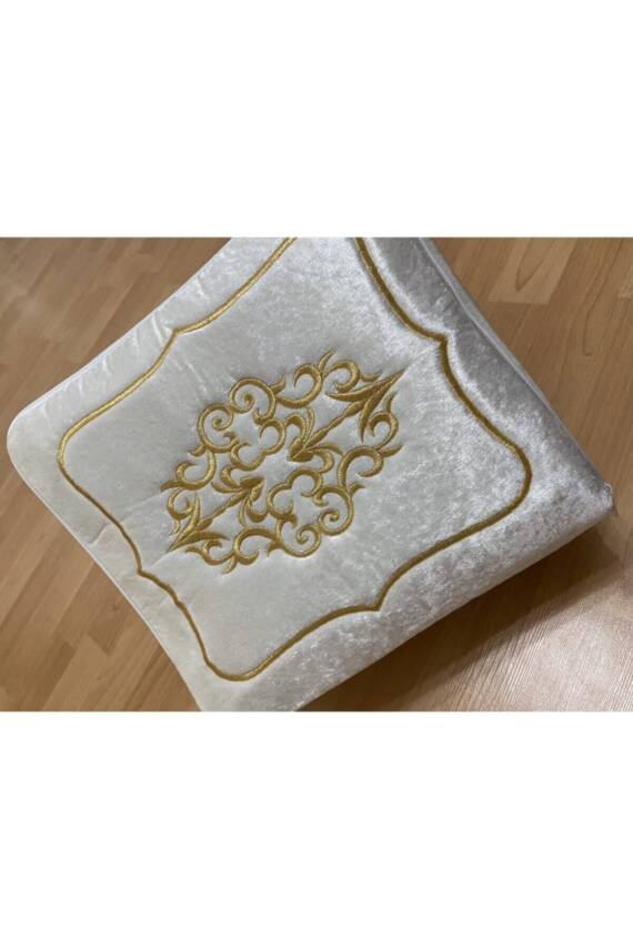 Çeyizlik Kadife Gold Işlemeli Krem Bohça 35x30 Cm Nişan Gelin Damat Hurcu (Bej) - 4