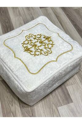 Çeyizlik Kadife Gold Işlemeli Krem Bohça 40x35 Cm Nişan Gelin Damat Hurcu (Bej)