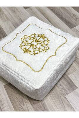 Çeyizlik Kadife Gold Işlemeli Krem Bohça 40x35 Cm Nişan Gelin Damat Hurcu (Bej) - 2