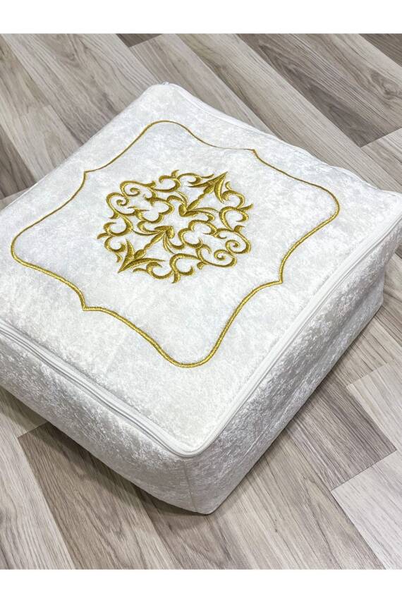 Çeyizlik Kadife Gold Işlemeli Krem Bohça 40x35 Cm Nişan Gelin Damat Hurcu (Bej) - 2