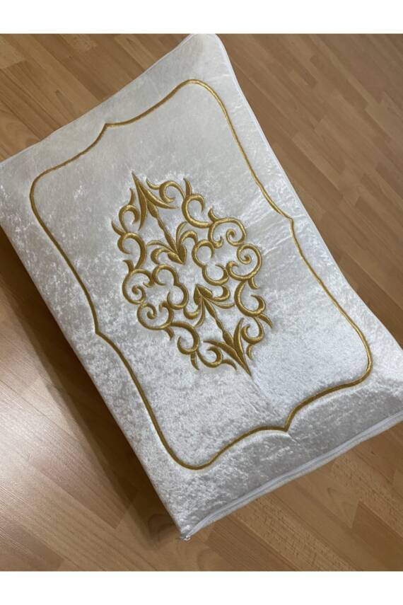Çeyizlik Kadife Gold Işlemeli Krem Bohça 60x40 Cm Nişan Gelin Damat Hurcu (Ekru) - 1