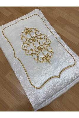 Çeyizlik Kadife Gold Işlemeli Krem Bohça 60x40 Cm Nişan Gelin Damat Hurcu (Ekru) - 2