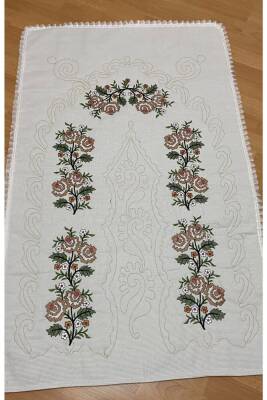 Çeyizlik Kaneviçe Etamin Işleme Nakışlı %100 Pamuk Keten Seccade Krem*sarı (SARI*KREM) - 2