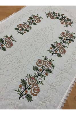 Çeyizlik Kaneviçe Etamin Işleme Nakışlı %100 Pamuk Keten Seccade Krem*sarı (SARI*KREM) - 3