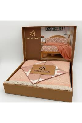 Çift Kişilik Pamuklu Kutulu Pike Takımı (Somon)