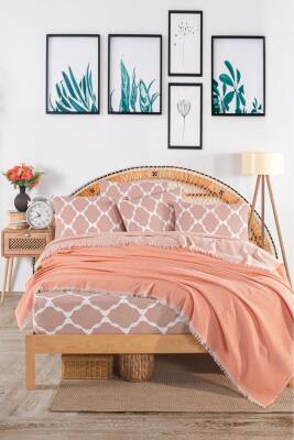 Çift Kişilik Pamuklu Kutulu Pike Takımı (Somon) - 2