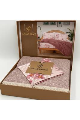 Çift Kişilik Pamuklu Kutulu Pike Takımı (Pudra)