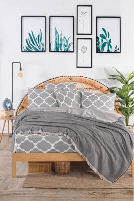 Çift Kişilik Pamuklu Kutulu Pike Takımı (Gri) - 2