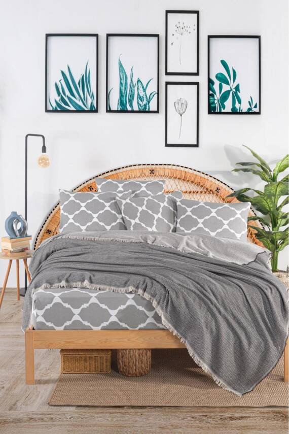 Çift Kişilik Pamuklu Kutulu Pike Takımı (Gri) - 2