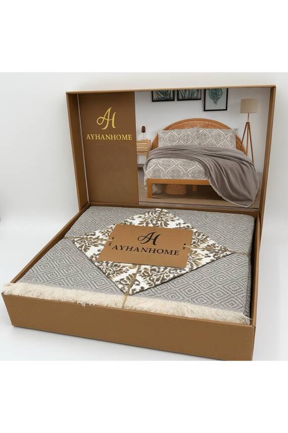 Çift Kişilik Pamuklu Kutulu Pike Takımı (Bej) - 1