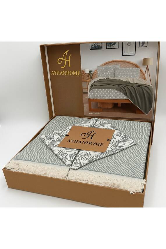 Çift Kişilik Pamuklu Kutulu Pike Takımı (Yeşil) - 1