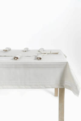 Colver Şantuk Kumaş Cizgili Desen Lüks Masa Örtüsü (KREM) - 2