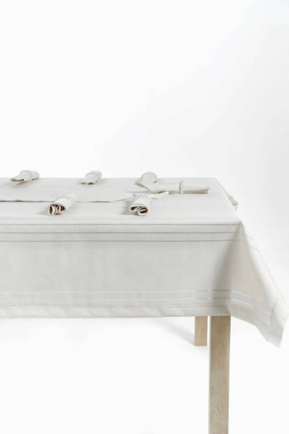 Colver Şantuk Kumaş Cizgili Desen Lüks Masa Örtüsü (KREM) - 2