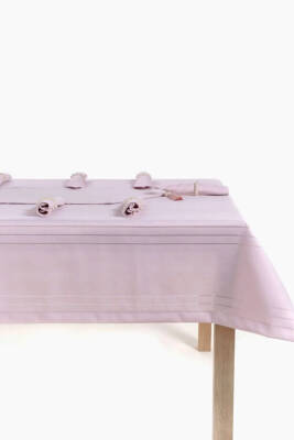 Colver Şantuk Kumaş Cizgili Desen Lüks Masa Örtüsü (PUDRA) - 2
