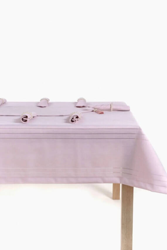 Colver Şantuk Kumaş Cizgili Desen Lüks Masa Örtüsü (PUDRA) - 2