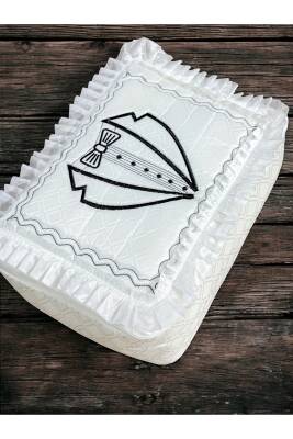 Damat Figürlü Bohça 40x40 Söz Nişan Hurcu Çeyizlik Klasik (Beyaz)