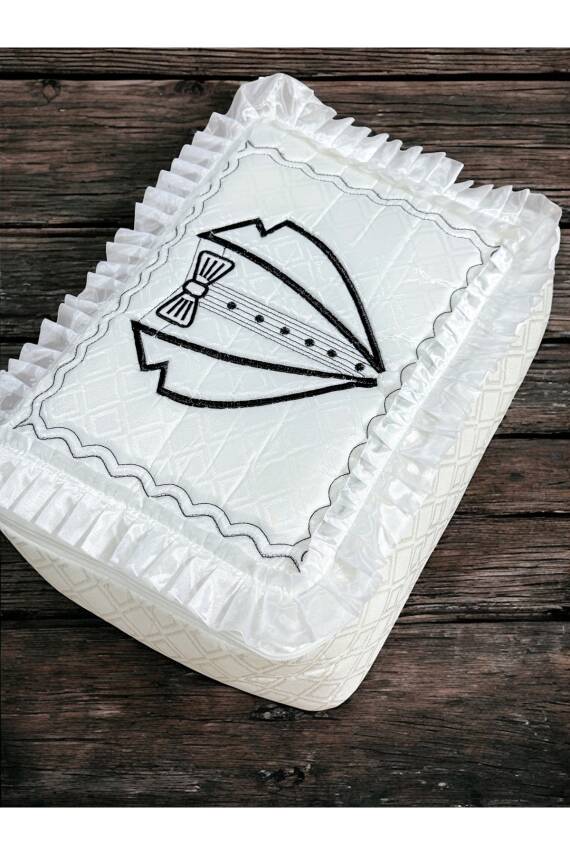 Damat Figürlü Bohça 40x40 Söz Nişan Hurcu Çeyizlik Klasik (Beyaz) - 1