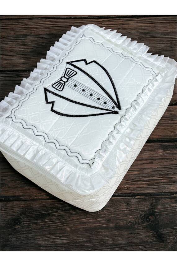 Damat Figürlü Bohça 40x40 Söz Nişan Hurcu Çeyizlik Klasik (Beyaz) - 2