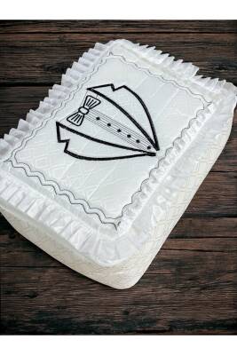 Damat Figürlü Bohça 40x40 Söz Nişan Hurcu Çeyizlik Klasik (Beyaz) - 3