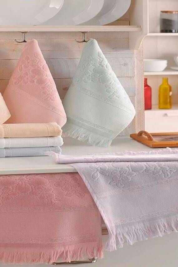 Etamin 6 Adet 30x50 Bordörlü Saçaklı Kadife Havlu - 1