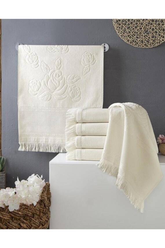 Etamin Kanavice Işlemelik Saçaklı 6 Adet Krem 30x50 Mutfak Havlusu (KREM) - 1