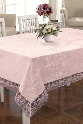 Fransız Güpürlü Lüks Kadife Masa Örtüsü (PUDRA)