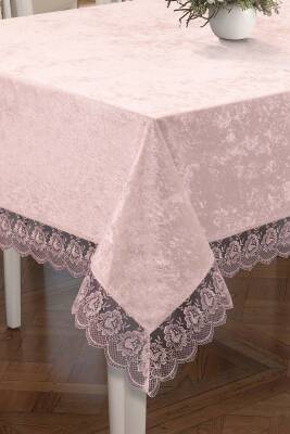 Fransız Güpürlü Lüks Kadife Masa Örtüsü (PUDRA) - 2