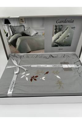 Gardenia El İşi Nakışlı %100 Pamuklu Çift Kişilik Nevresim Takımı (Gri)