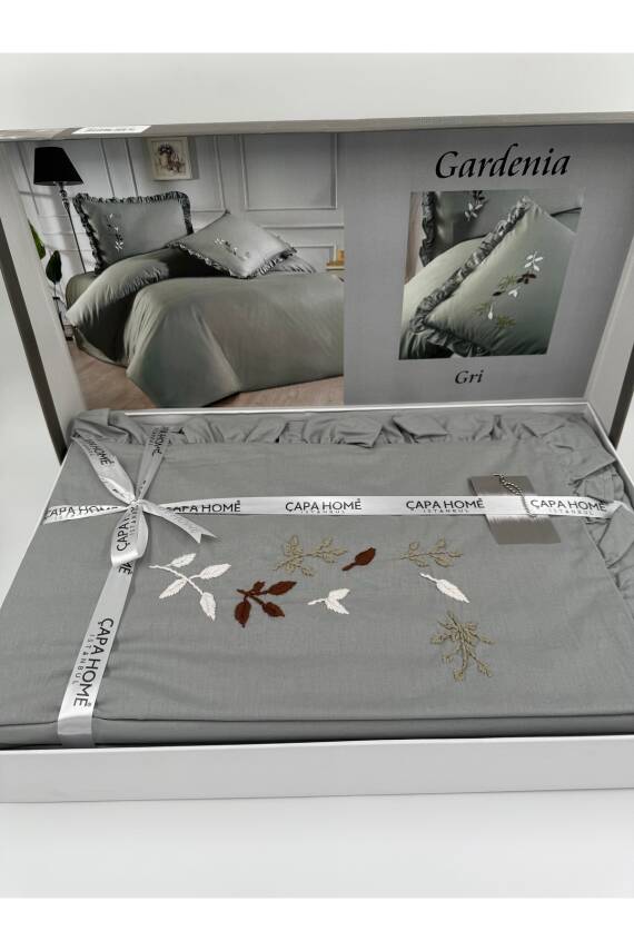 Gardenia El İşi Nakışlı %100 Pamuklu Çift Kişilik Nevresim Takımı (Gri) - 1
