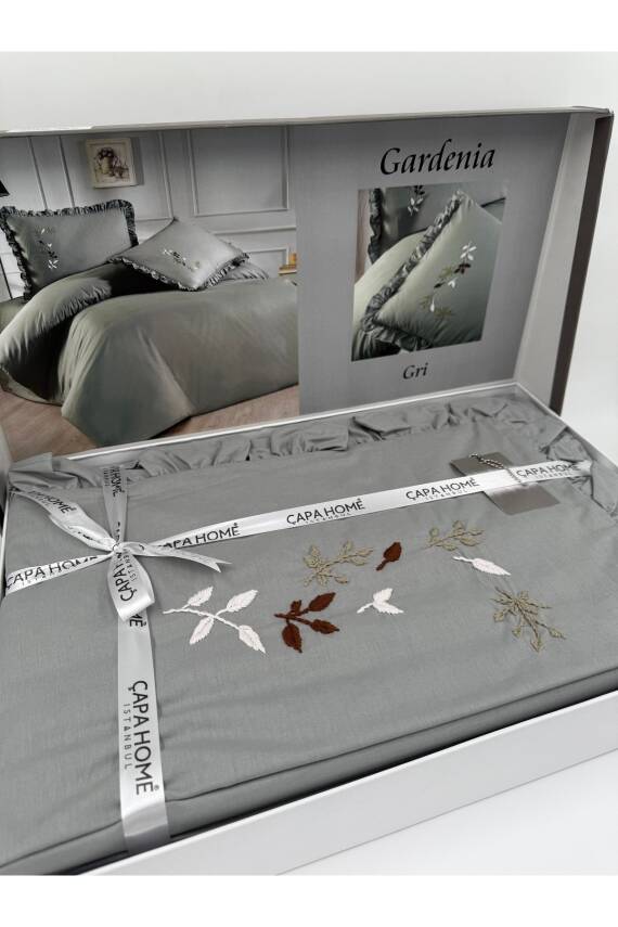 Gardenia El İşi Nakışlı %100 Pamuklu Çift Kişilik Nevresim Takımı (Gri) - 2