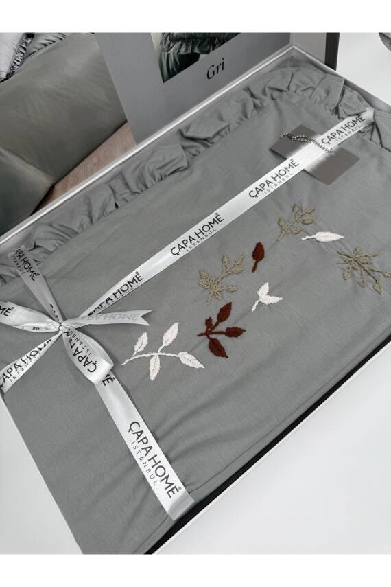 Gardenia El İşi Nakışlı %100 Pamuklu Çift Kişilik Nevresim Takımı (Gri) - 5