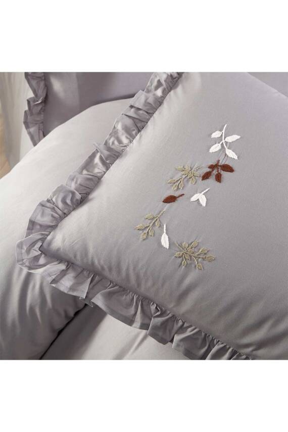 Gardenia El İşi Nakışlı %100 Pamuklu Çift Kişilik Nevresim Takımı (Gri) - 6