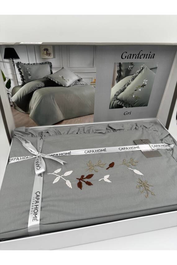 Gardenia El İşi Nakışlı %100 Pamuklu Çift Kişilik Nevresim Takımı (Gri) - 8