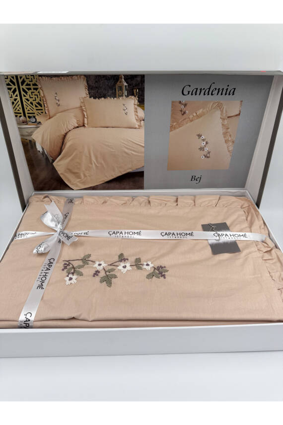 Gardenia El İşi Nakışlı %100 Pamuklu Çift Kişilik Nevresim Takımı (Bej) - 1