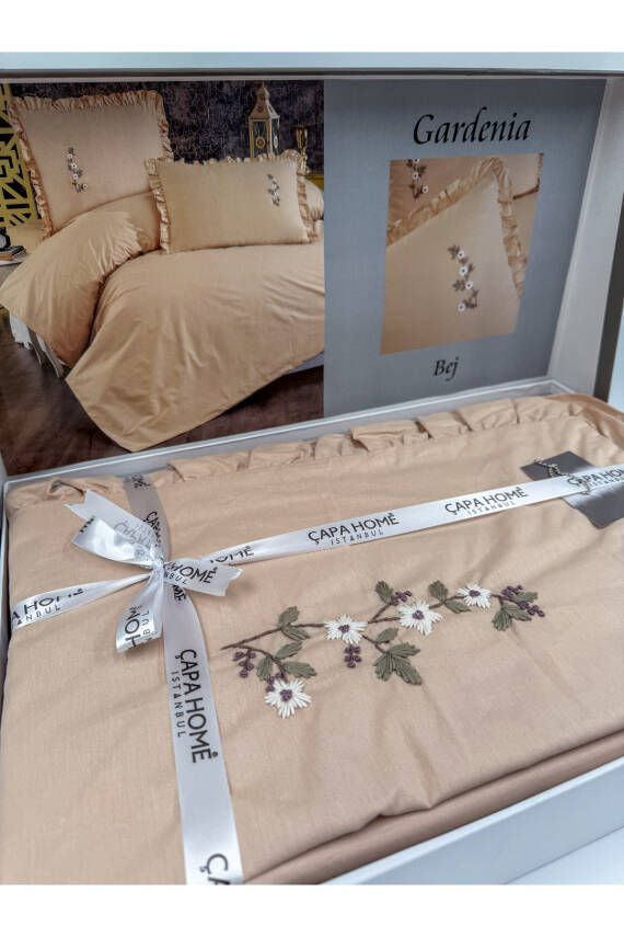 Gardenia El İşi Nakışlı %100 Pamuklu Çift Kişilik Nevresim Takımı (Bej) - 2