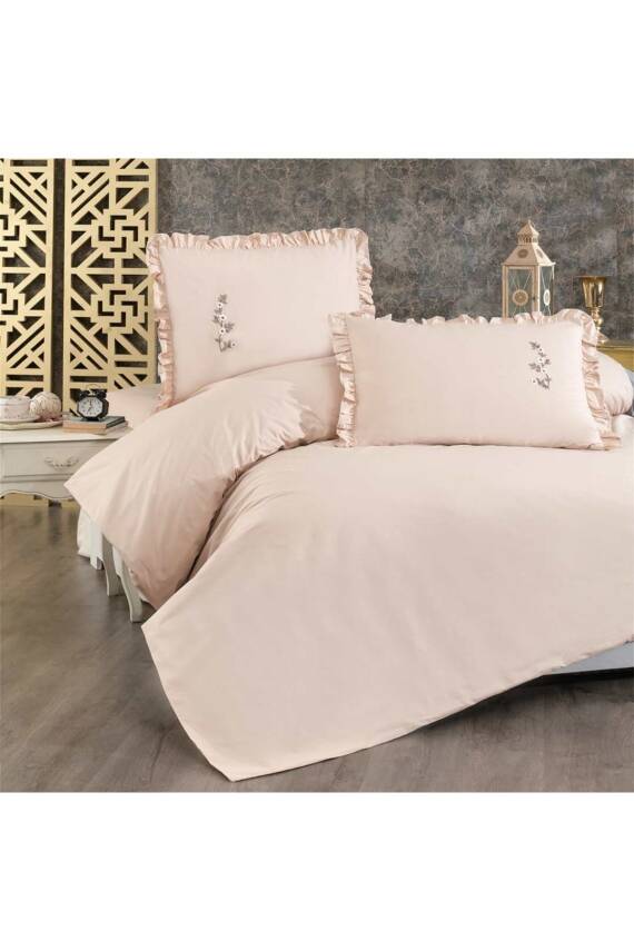 Gardenia El İşi Nakışlı %100 Pamuklu Çift Kişilik Nevresim Takımı (Bej) - 3