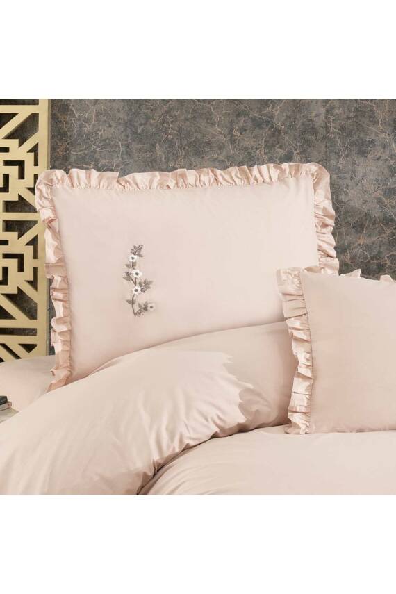 Gardenia El İşi Nakışlı %100 Pamuklu Çift Kişilik Nevresim Takımı (Bej) - 4