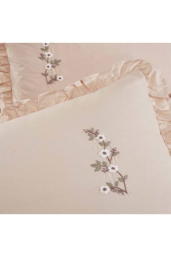 Gardenia El İşi Nakışlı %100 Pamuklu Çift Kişilik Nevresim Takımı (Bej) - 5