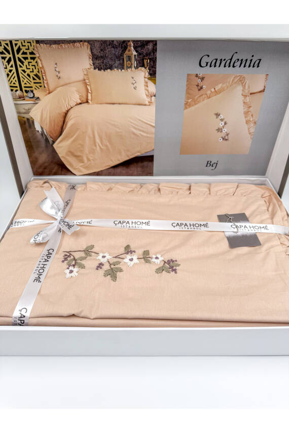 Gardenia El İşi Nakışlı %100 Pamuklu Çift Kişilik Nevresim Takımı (Bej) - 7