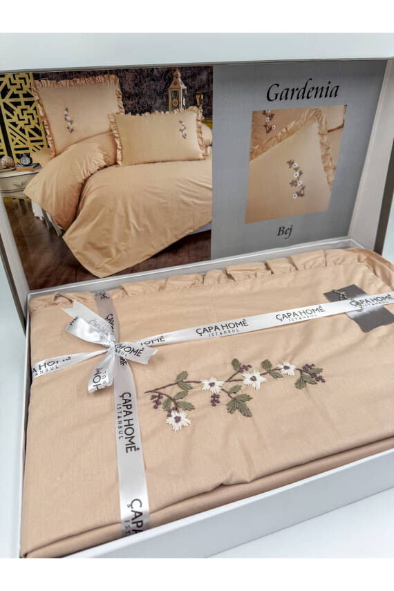 Gardenia El İşi Nakışlı %100 Pamuklu Çift Kişilik Nevresim Takımı (Bej) - 8