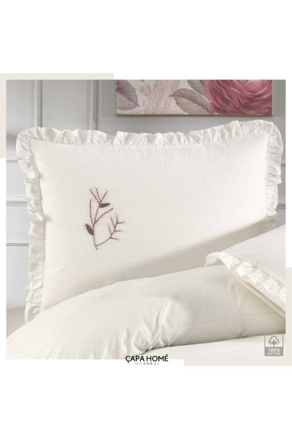 Gardenia El İşi Nakışlı %100 Pamuklu Çift Kişilik Nevresim Takımı (Ekru) - 5