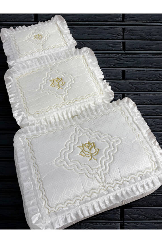 Gelin Modeli Bohça Söz Nişan Hurcu Çeyizlik 3'lü Set (Ekru) - 1