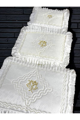 Gelin Modeli Bohça Söz Nişan Hurcu Çeyizlik 3'lü Set (Ekru) - 4